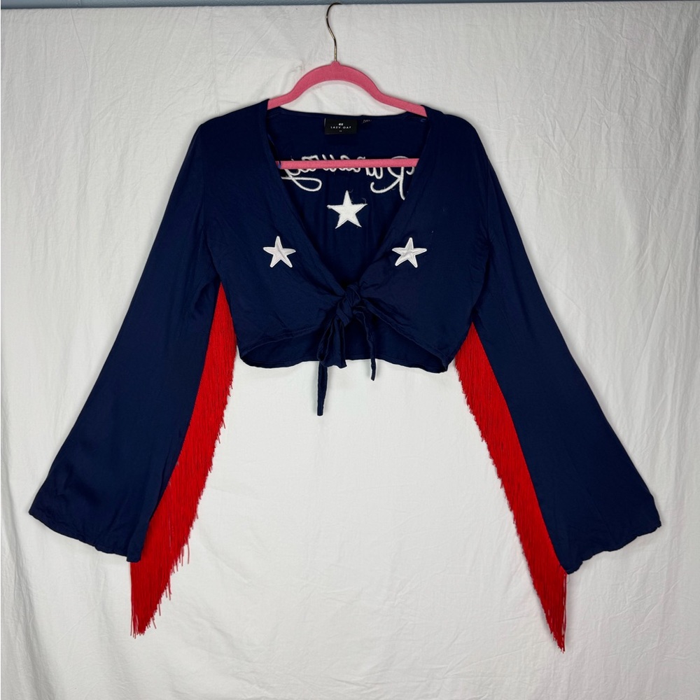 Lazy Oaf Navy and Red Fringe Crop Top - Picture 5 of 7
